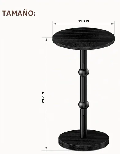 Vista 3 de Mesa de Bebidas, Mesa Auxiliar Redonda Pequeña para Espacios Pequeños, Mesas Auxiliares Redondas de Acento Moderno con Pata de Metal, Mesas