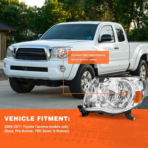 Vista 2 de Para Toyota Tacoma 2005-2011 Conjunto de faros delanteros Tacoma Pickup Truck carcasa cromada reflector ámbar reemplazo lado conductor y pasajero