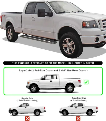 Vista 2 de iBoard - Estribos para Ford F150 2004 a 2008 Super Cab (Excl. Heritage), 6 pulgadas, Plateado