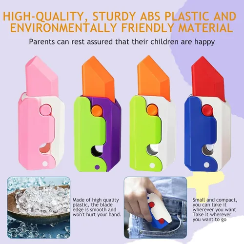 Vista 5 de 8 piezas de juguete de plástico de gravedad 3D navaja automática de impresión cuchillo de zanahoria, juguetes fidget de cuchillo sensorial