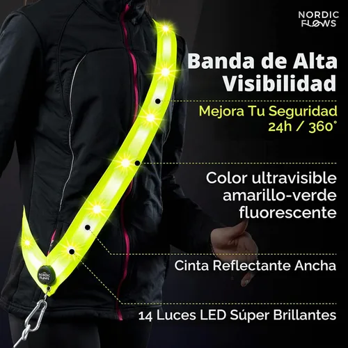 Vista 5 de Chaleco de seguridad con luces LED recargables NordicFlows – Banda reflectante e iluminada para paseos nocturnos, correr y pasear al perro