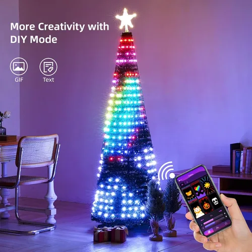 Vista 2 de Luces inteligentes para árbol de Navidad de 7 pies, 400 LED RGB + blanco, DIY 16 millones de colores y 12 modos, aplicación y control remoto