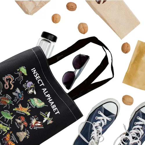 Vista 7 de BDPWSS Bolsa de mano con alfabeto de insectos - Regalo para amantes de insectos y escarabajos - Entomología y amante de la naturaleza