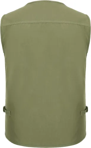 Vista 4 de Chaleco de viaje casual Safari para hombre, 16 bolsillos, chaleco de trabajo al aire libre, chaqueta sin mangas, chaqueta de pesca, senderismo