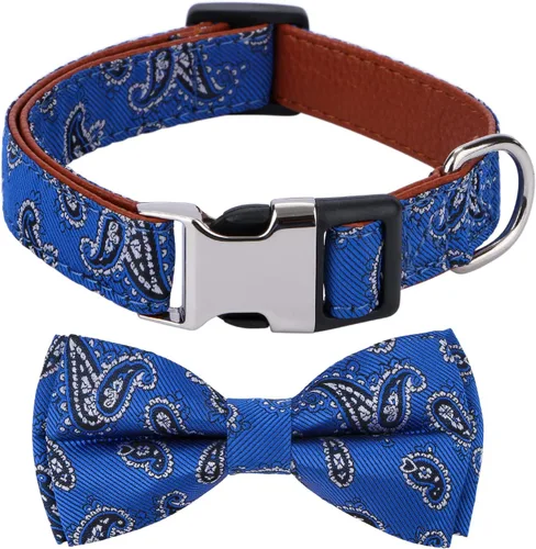 Vista 13 de Collar de perro con pajarita para regalo de niña o niño, pajarita suave y duradera, punto azul, talla S