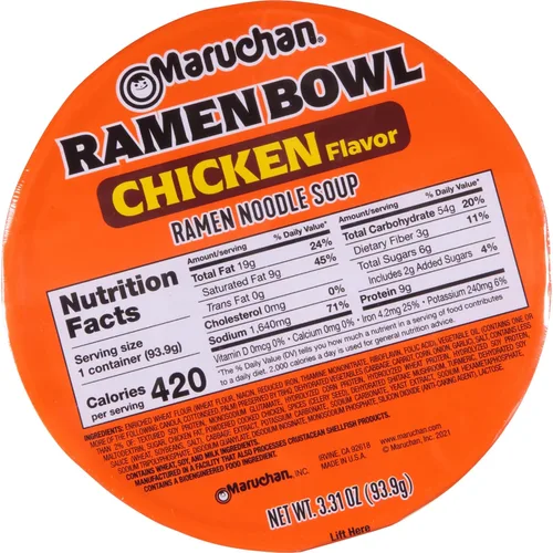 Vista 3 de Maruchan Tazón de fideos ramen con sabor a pollo con verduras, 3.31 onzas (paquete de 12)