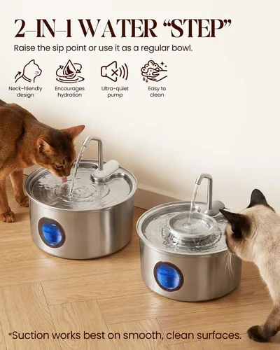 Vista 2 de Fuente de agua para gatos de acero inoxidable, fuente ultra silenciosa para gatos de 108 onzas / 3.2 L para beber con cuenco de agua extraíble
