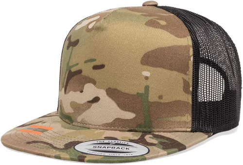 Vista 5 de Su logotipo bordado en Yupoong 6006 Flatbill Trucker Snapback Sombrero Logo personalizado