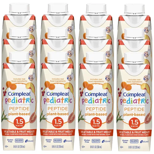 Vista 6 de Compleat Péptido pediátrico de 1.5 tubos de fórmula de alimentación, sin sabor, 8.45 onzas líquidas (paquete de 24) Sabor vegetal/fruta 8,45 oz
