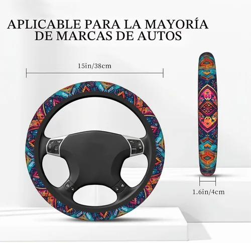 Vista 2 de Funda para volante de automóvil, protector antideslizante universal de 15 pulgadas de estilo bohemio oscuro, accesorios elásticos para auto