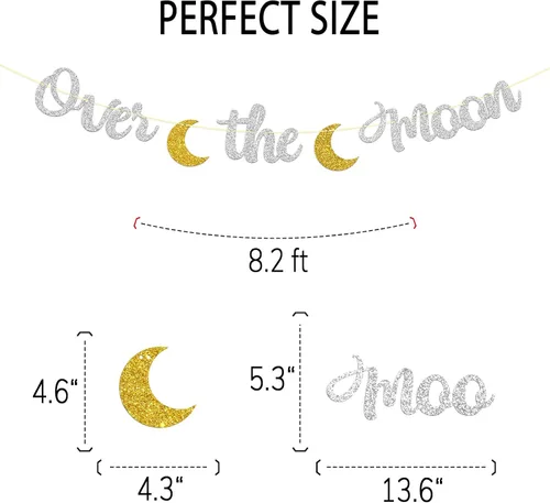 Vista 2 de Dill-Dall Cartel sobre la luna, decoración de banderines para fiesta de baby shower, suministros de decoración de amor hasta la luna y espalda