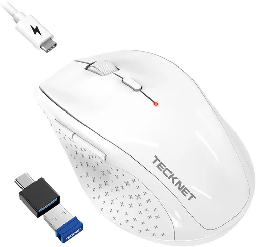 Vista 9 de TECKNET Ratón Inalámbrico Jiggler, Ratón Recargable de Clic Silencioso, Plug & Play con Adaptador USB-C, Ratón Ergonómico de 6400 DPI, Mover