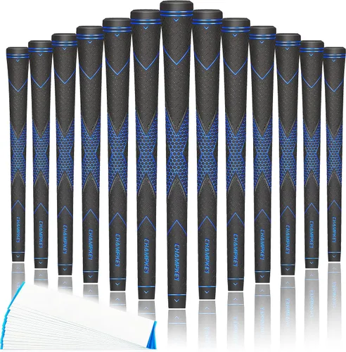 Vista 13 de CHAMPKEY Premium Rubber Golf Grips 13 Pack High Traction Golf Club Grips Choose Between Grip with 15 Tapes and Grip with All Kits Azul/Negro
