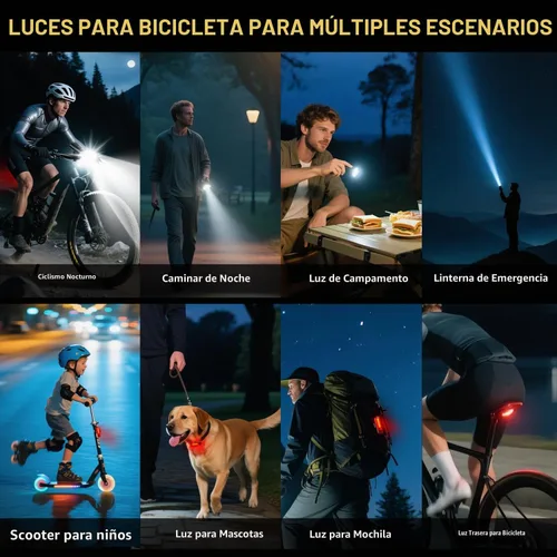 Vista 7 de Yosky Luces de bicicleta de 2000 lúmenes para conducción nocturna EVO 6800mAh 6 LED Faros y luces traseras de bicicleta recargable delantera