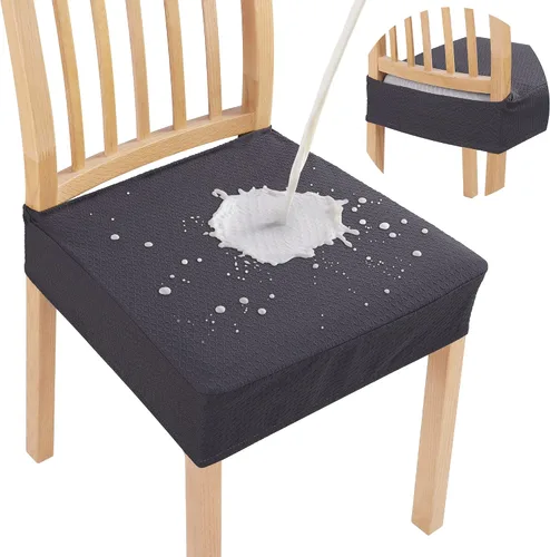 Vista 31 de Smiry Juego de 2 fundas de asiento impermeables para sillas de comedor, tela jacquard elástica, extraíble y lavable, fundas protectoras de asiento