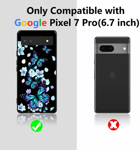 Vista 2 de Funda compatible con Google Pixel 7 Pro con diseño de flores y mariposas para niños y niñas, TPU suave, a prueba de golpes, antiarañazos, diseñada