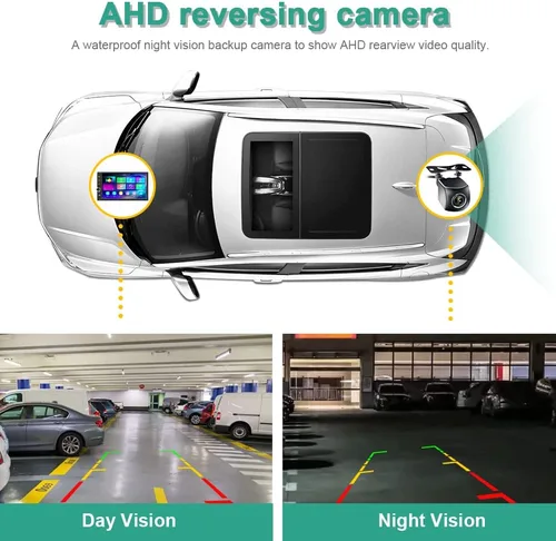 Vista 5 de Double Din Car Stereo Wireless Carplay Android Auto,7 Inch QLED Touch Screen Car Radio with AHD Rearview Backup Camera Bluetooth Dual Mic Mirror