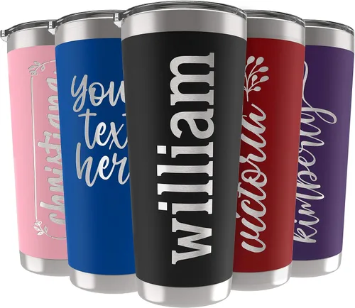 Vista 21 de Vasos personalizados, vaso de acero inoxidable de 20 onzas con tapa 13 diseños diferentes Tazas personalizadas de doble pared aisladas para café
