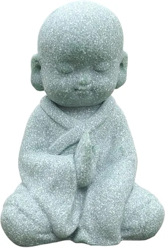 Vista 12 de livelyfish Estatua de monje rezante de Bosatsu de Bosatsu japonés de Buda Bosatsu Feng Shui, piedra arenisca feliz/sonriente en miniatura, adorno