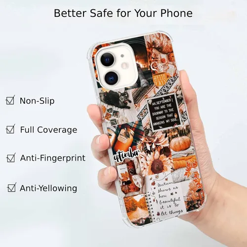 Vista 2 de Funda estética de collage de otoño compatible con iPhone 12/iPhone 12 Pro, funda de collage de calabaza otoñal para niñas, mujeres y hombres, funda
