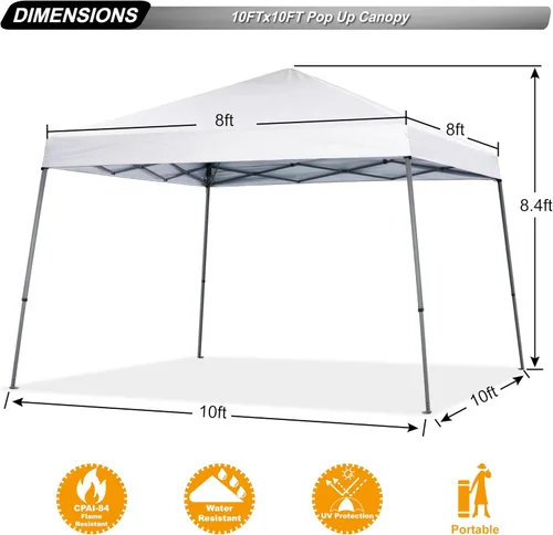 Vista 3 de ABCCANOPY - Toldo autodesplegable y estable para exteriores, base de 10 x 10 pies, parte superior de 8 x 8 pies, color blanco
