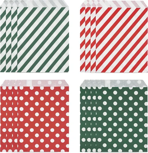 Vista 8 de Jexila Paquete de 100 bolsas de regalo de Halloween, bolsas de papel con patrón de lunares naranjas y negros con patrón de rayas para niños, regalos