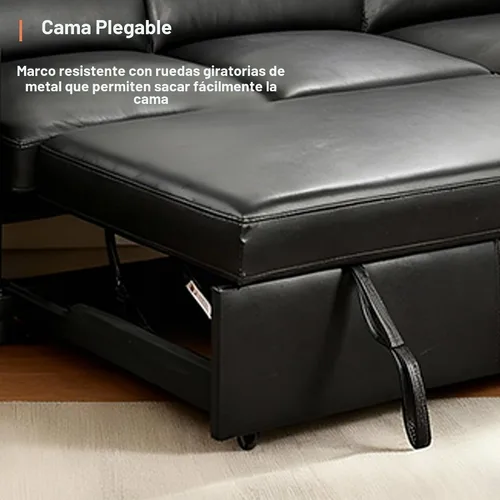 Vista 6 de THSUPER Sofá Seccional Reclinable de Cuero en Forma de L de 102 pulgadas con Cama Extraíble y Chaise de Almacenamiento, Sofás con Chaise Reversible