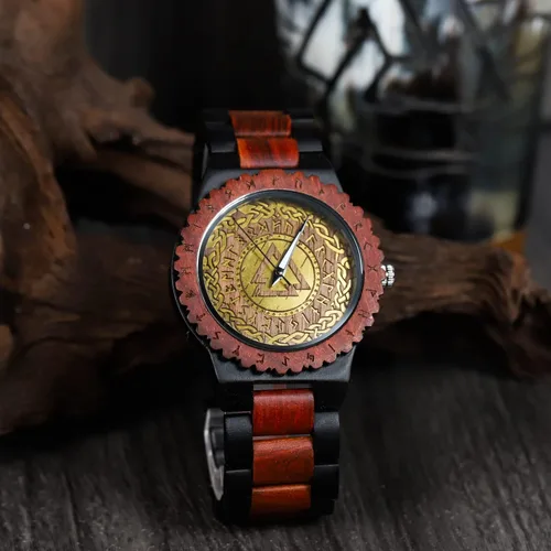 Vista 2 de Viking Gifts for Men Exquisite Norse Watch in Custom Wooden Box - Timeless Elegance
