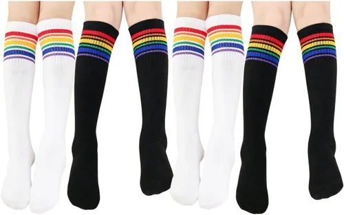 Vista 8 de TOCONFFON Calcetines de tubo hasta la rodilla para niños, niñas y adolescentes, calcetines deportivos de algodón para la escuela de fútbol, uniforme
