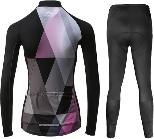 Vista 2 de Mysenlan - Conjunto de camiseta de ciclismo de manga larga transpirable con acolchado 3D, pantalones largos para bicicleta