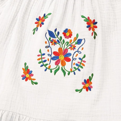 Vista 4 de FYMNSI Vestido floral con bordado étnico mexicano para bebé, vestido casual para niños, manga larga, volantes, playa, vacaciones, vestido de verano