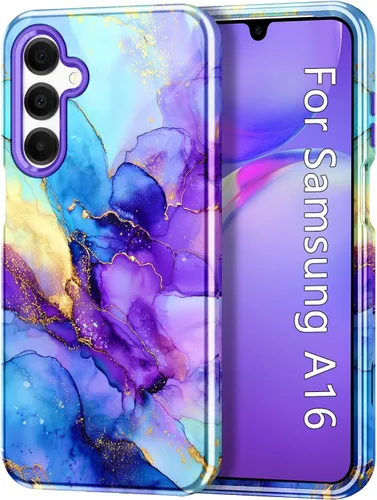 Vista 12 de Btscase Funda para Samsung Galaxy A16 5G, patrón de mármol 3 en 1, resistente a prueba de golpes, cuerpo completo, policarbonato duro y suave Rosa