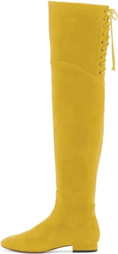 Vista 4 de YDN Botas de tacón alto y bajo con cordones para mujer, con puntera cerrada, botas largas, talla 4-15