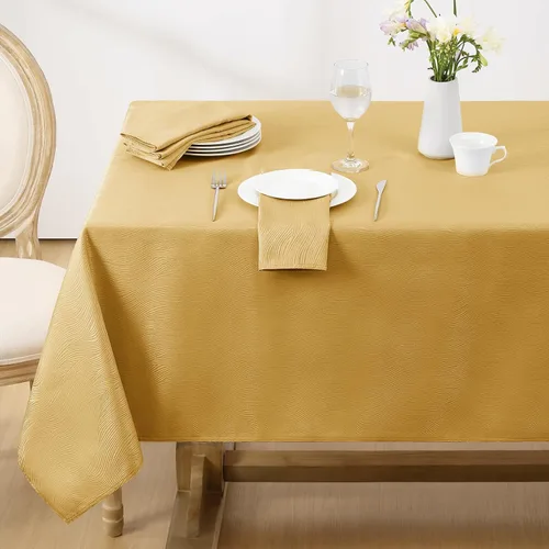 Vista 8 de Softalker Mantel rectangular de jacquard, diseño de remolinos, impermeable, resistente a las manchas, sin arrugas, tela de gran peso para Beige