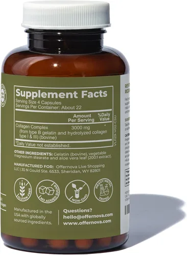 Vista 8 de Offernova Suplementos de colágeno ultra hidrolizado de colágeno - 3000 mg de péptidos de colágeno bovino antienvejecimiento para articulaciones