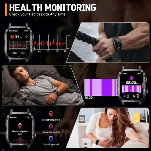 Vista 8 de Relojes inteligentes militares para hombre (responder/hacer llamadas) con potente linterna de 1.96 pulgadas HD, reloj inteligente táctico al aire