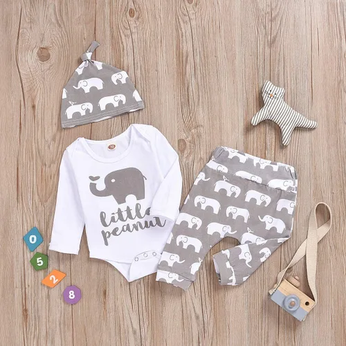 Vista 8 de Conjunto de ropa para bebés recién nacidos, mameluco, pantalones, sombrero, 3 piezas