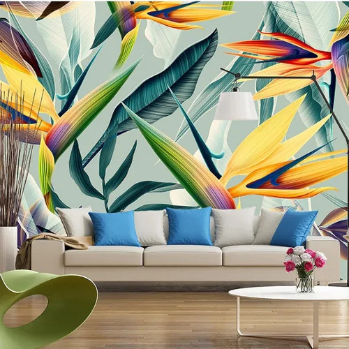 Vista 26 de Mural de pared de flores abstractas, arte moderno, papel tapiz autoadhesivo extraíble grande, para sala de estar, decoración de pared de sala
