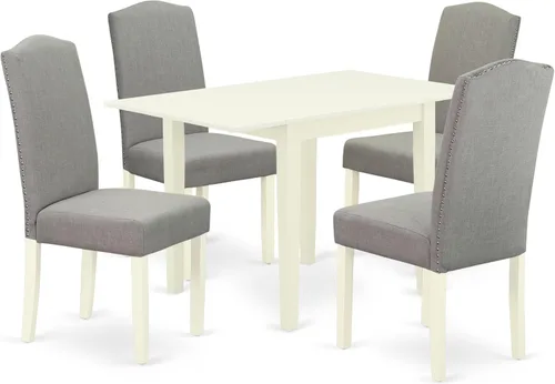 Vista 22 de East West Furniture 1NDEN3-LWH-06 - Juego de mesa de comedor de 3 piezas que contiene una mesa rectangular con gotas y 2 sillas tapizadas de tela