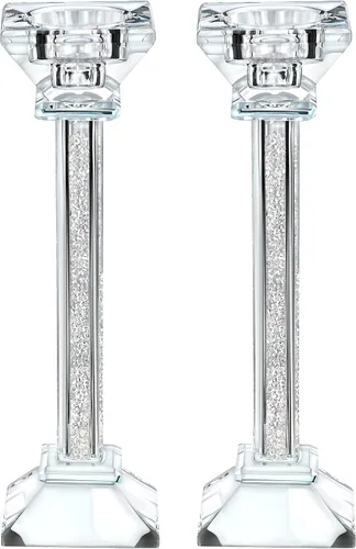 Vista 10 de Juego de candelabros de cristal de 2 a 5.3 pulgadas de alto, centro de mesa ultra elegante y moderno, decoración del hogar Transparente