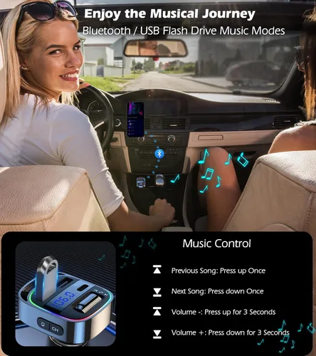 Vista 2 de LIHAN - Adaptador Bluetooth para automóviles antiguos, transmisor FM, manos libres 54W PD Fast Charging,Crystal Clear Hands-Free Calls,Music &
