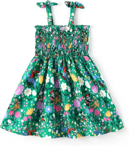 Vista 16 de Disney Vestido de princesa Frozen, Elsa, Minnie Stitch, para niña, con lazo, tirantes fruncidos, traje de verano, para fiesta de cumpleaños, 2-9 años