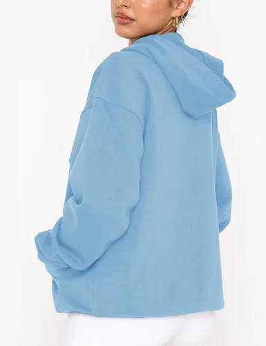 Vista 4 de Orchidays Sudaderas básicas de manga larga con capucha para mujer, sudaderas ajustadas de gran tamaño con bolsillo