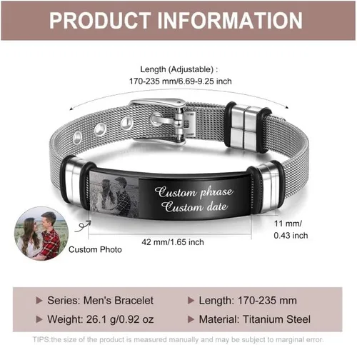 Vista 2 de Giftider Pulsera de fotos personalizada para hombres y mujeres, pulsera de fotos personalizada para él, ella, acero inoxidable, pulsera