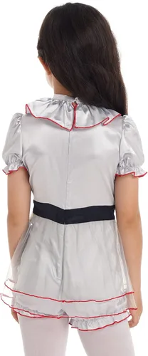 Vista 3 de JEATHA Vestido de leotardo de malla sin mangas con tutú para niñas, disfraz de payaso para Halloween, espectáculo de circo