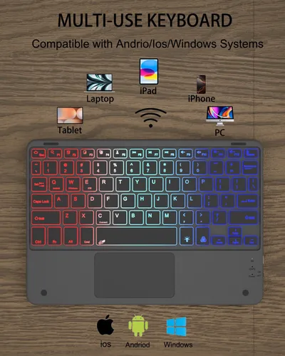 Vista 4 de Teclado Universal para Tableta con Funda de Touchpad para Tabletas de 9", 9.7", 10.1", 10.2", 10.5", 10.9", 11", Teclado Inalámbrico