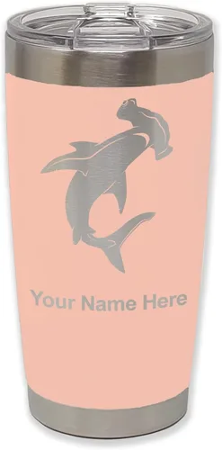 Vista 32 de LaserGram Vaso aislado al vacío de 20 onzas, tiburón martillo, grabado personalizado incluido (negro)