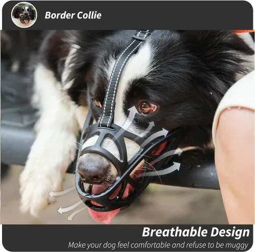 Vista 4 de BARKLESS Bozal de cesta para perros, bozal suave para perros medianos y Negro