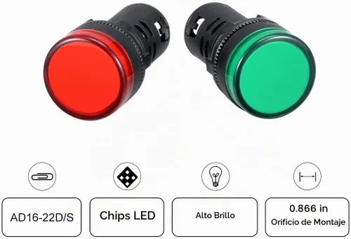 Vista 5 de uxcell 2 luces indicadoras rojas y verdes AC/DC 110 V, 0.866 in, montaje en panel, para panel de control eléctrico, HVAC, proyectos de bricolaje