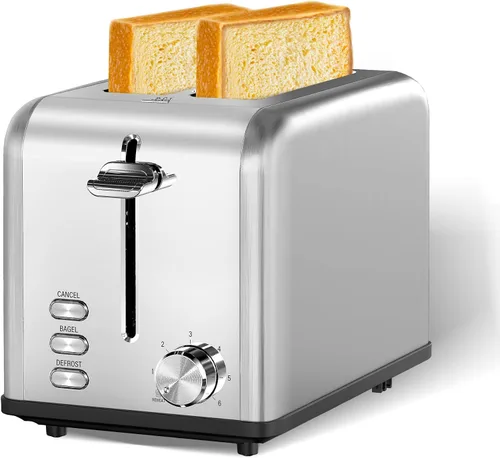 Vista 10 de Simple Deluxe Tostadora de 2 rebanadas, 3 funciones y 6 ajustes de tostado, ranura extra ancha y bandeja extraíble para migas, para pan y gofre